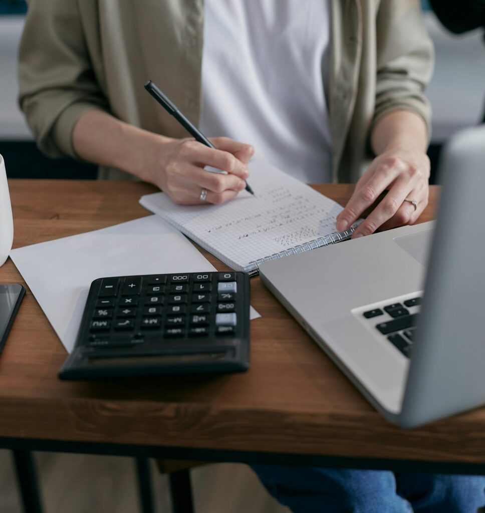 A woman filing her taxes